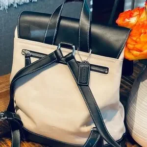 Coach Princess Mia Princess Diaries Twill and Leather Black and Cream Backpack